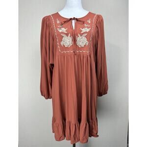 Rusttydustty Boho Blouse Tunic Sz 1XL Embroidered Balloon Sleeves Lightweight